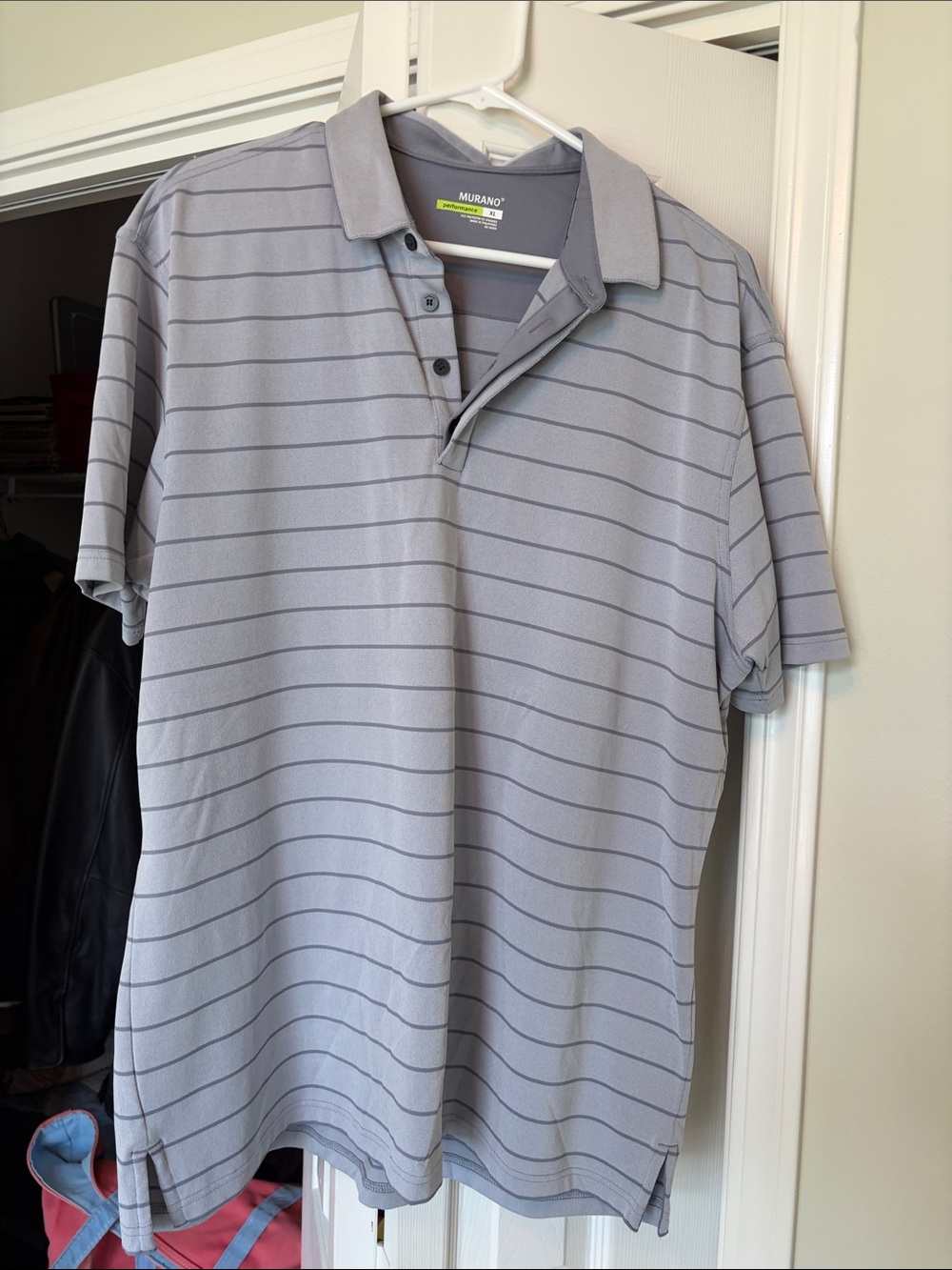Murano Men’s Gray Polo with Thin Dark Gray Stripes